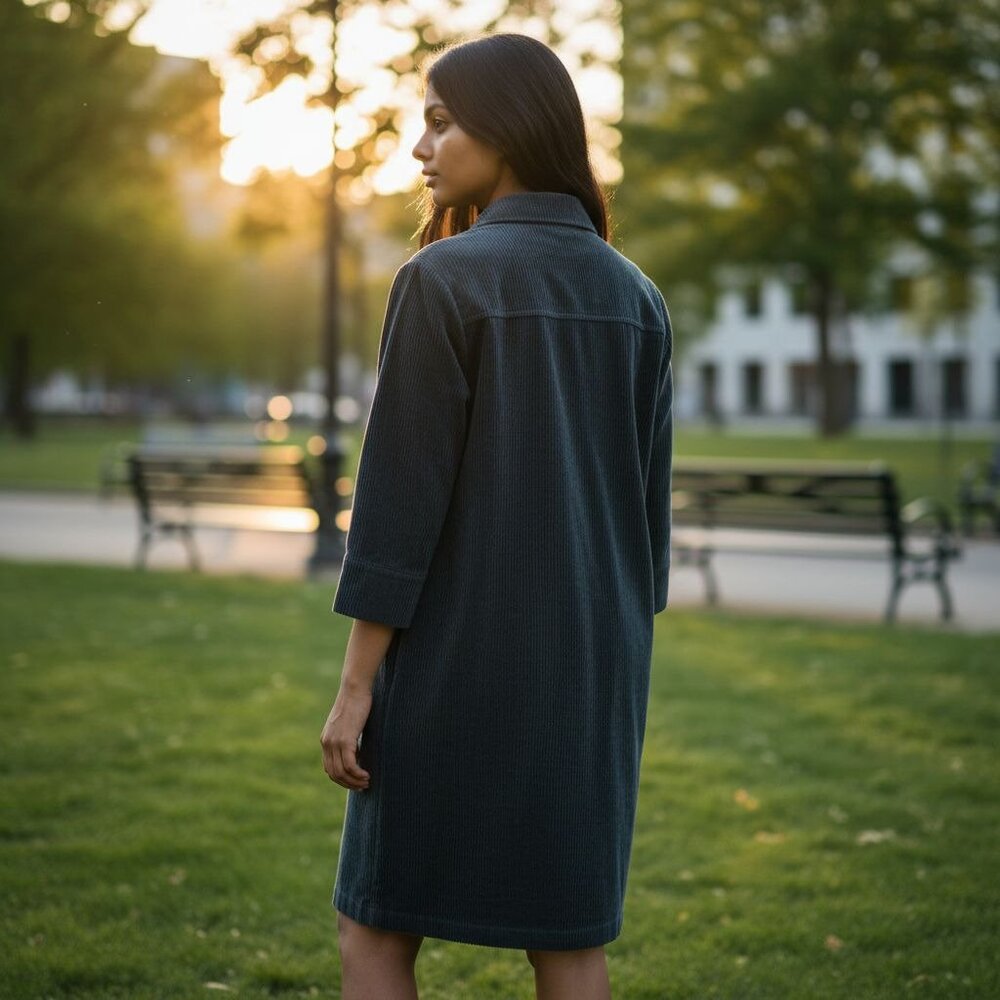 J. Jill XS Petite Corduroy Shirt Dress Teal Blue 3/4 Sleeve Pockets - Picture 5 of 14